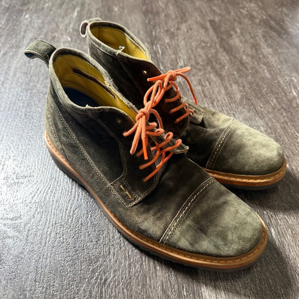 Robert Graham Chukka Boots Men Size 10 Olive Green Suede Cap Toe XL ExtraLight